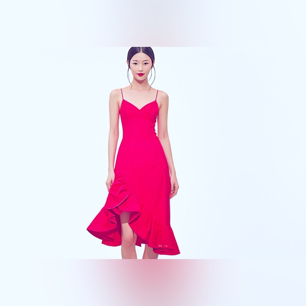 Jewel Badgley Mischka Pink Asymmetrical Ruffled hem dress